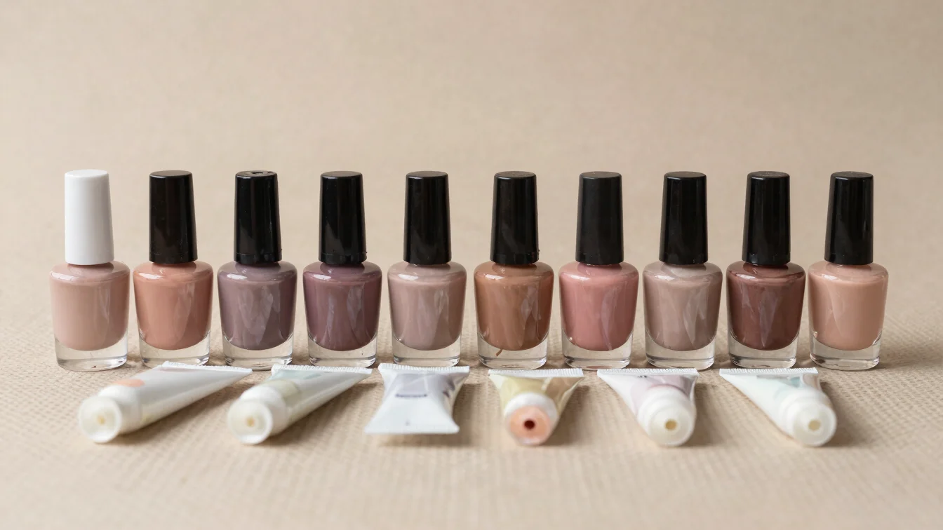 Nail polish-style bottles and cuticle preparation tubes in a tidy