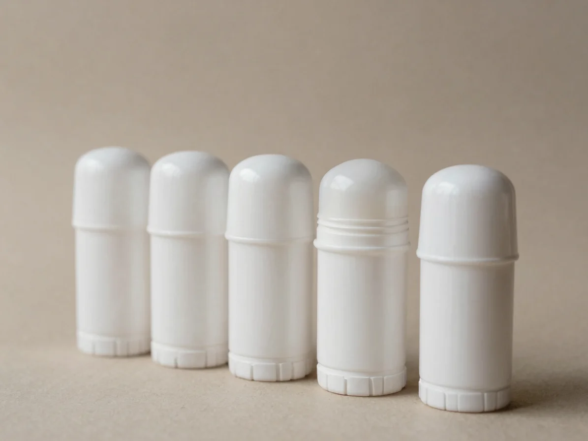 Close-up of roll-on and aerosol-style deodorant containers arrang